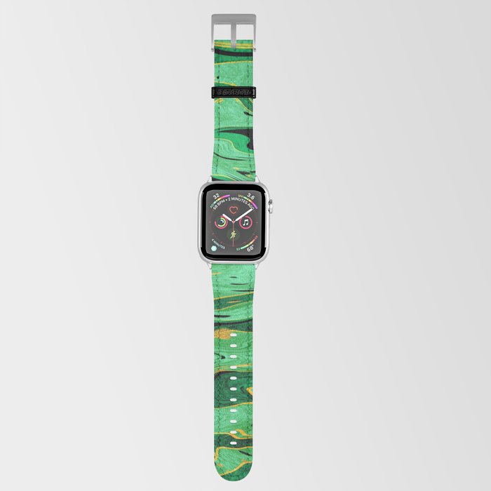 Emerald green and black fluid art, bright green marble texture Apple Watch Band