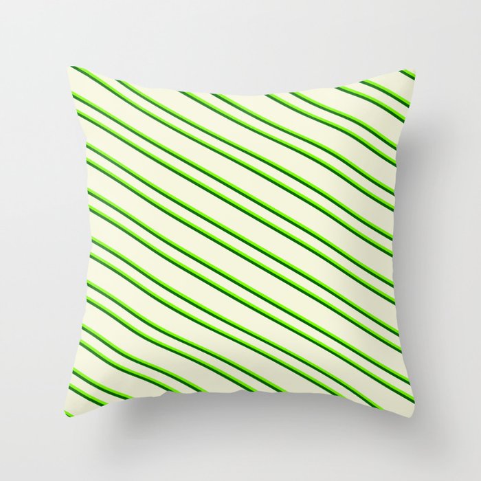 Beige, Green & Dark Green Colored Pattern of Stripes Throw Pillow