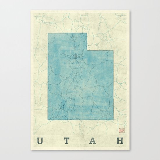 Utah State Map Blue Vintage Canvas Print