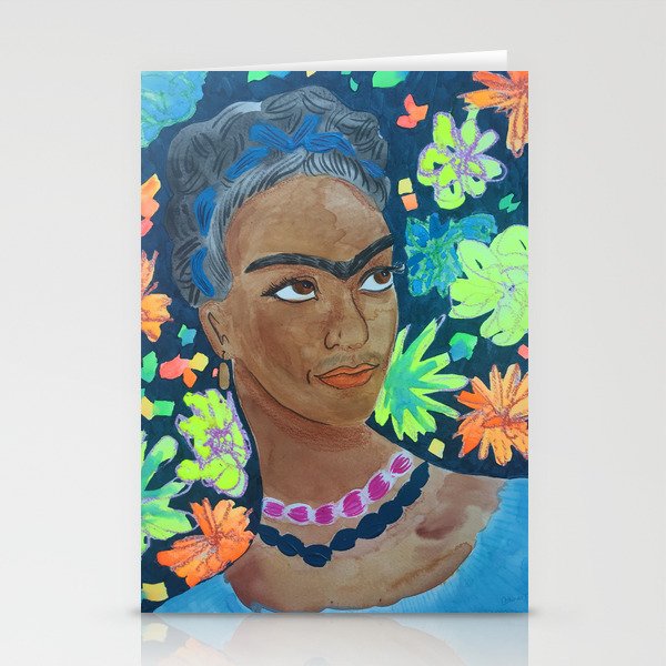 Frida with Neon Flowers Stationery Cards