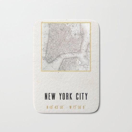 Vintage New York City Gold Foil Location Coordinates with map Bath Mat