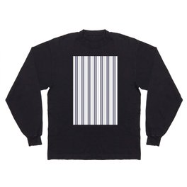 Navy Blue and White Vertical Vintage American Country Cabin Ticking Stripe Long Sleeve T-shirt