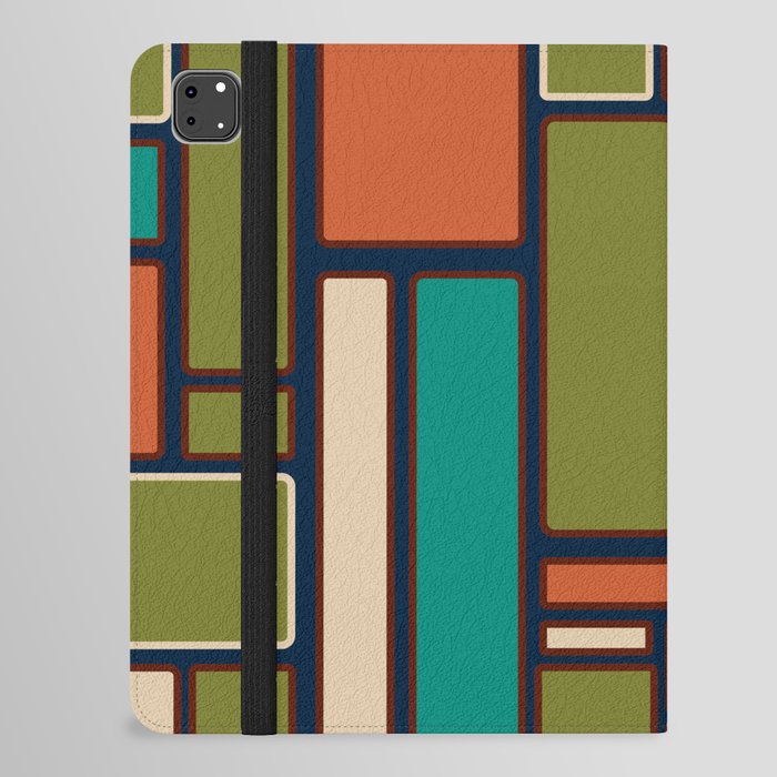 Modulus Retro Geometric Framed Pattern in Midcentury Modern Green Blue Teal Orange Beige iPad Folio Case