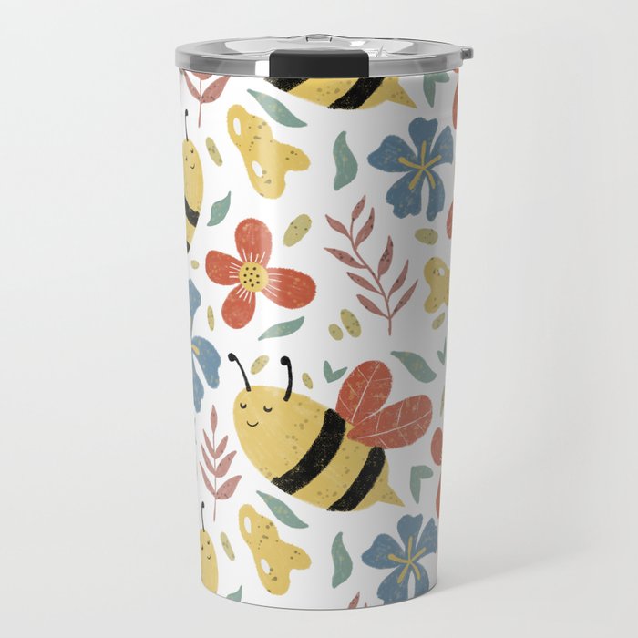 Cute Honey Bees and Flowers Travel Mug