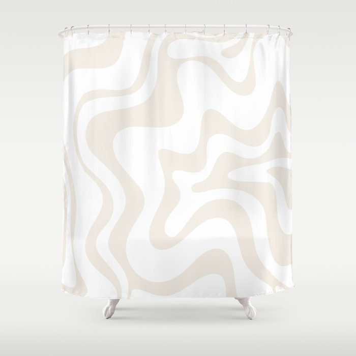 Liquid Swirl Abstract Pattern in Pale Beige and White Shower Curtain