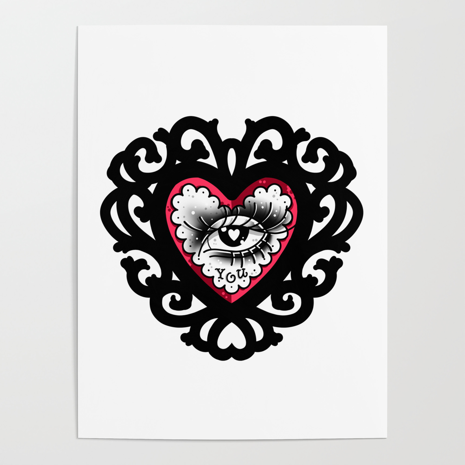 Eye Love You Ornate Frame Cute Traditional Flash Tattoo Poster by Ella  Mobbs | Society6