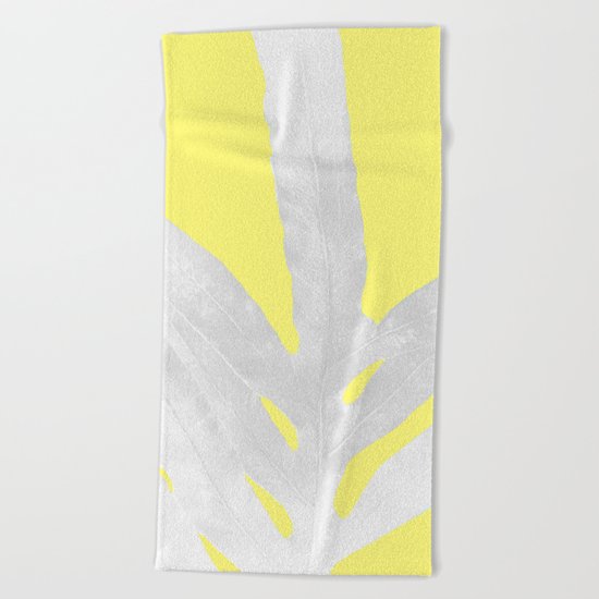 Green Fern on Lemon Yellow Inverted Beach Towel