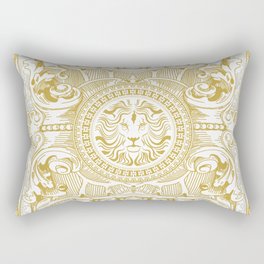 Medallion Lion Vintage Renaisance White Gold Rectangular Pillow