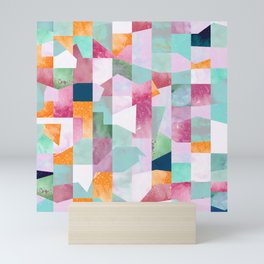 Collage texture geometry Pink Green Mini Art Print