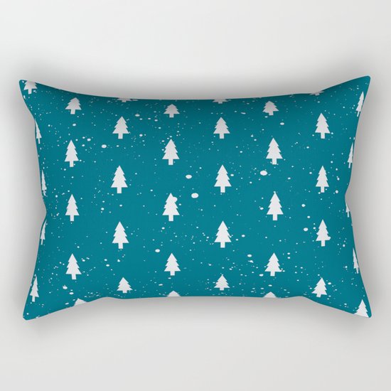 Christmas Trees Pattern Teal Rectangular Pillow
