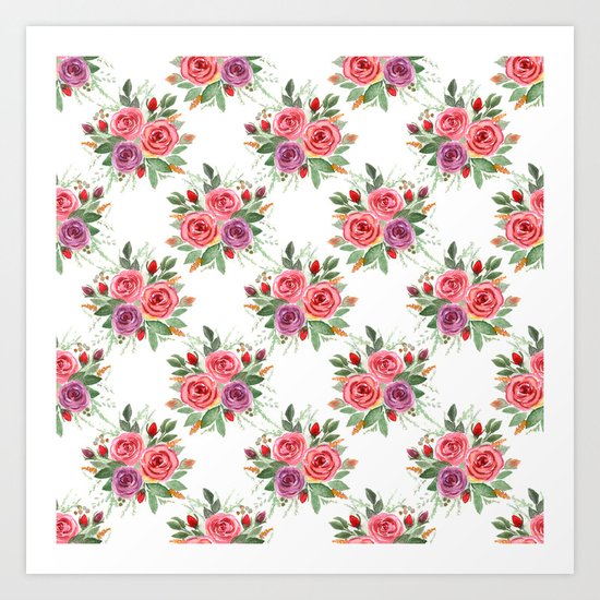 Watercolor . A bouquet of roses. 2 Art Print