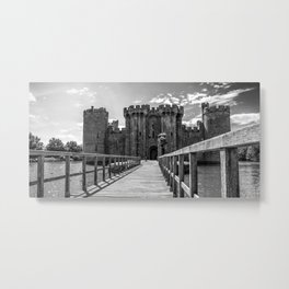 Who Goes There? Metal Print | Moat, Bodiam, Clouds, England, Black And White, Bridge, Landscape, Hdr, Eastsussex, Castle 