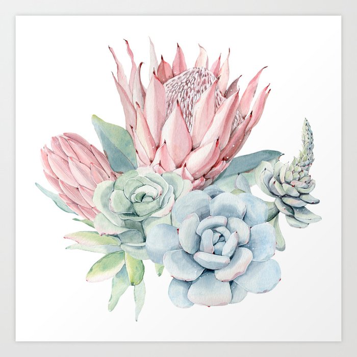 Watercolor Succulent Cactus Art Print By Fantasyartdesigns | Society6
