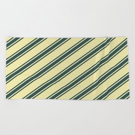 [ Thumbnail: Pale Goldenrod & Dark Slate Gray Colored Lined Pattern Beach Towel ]