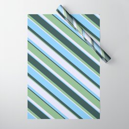 [ Thumbnail: Lavender, Light Sky Blue, Dark Slate Gray, and Dark Sea Green Colored Lines/Stripes Pattern Wrapping Paper ]