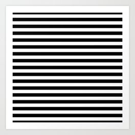 Black and White Medium Horizontal Stripes Pattern Art Print
