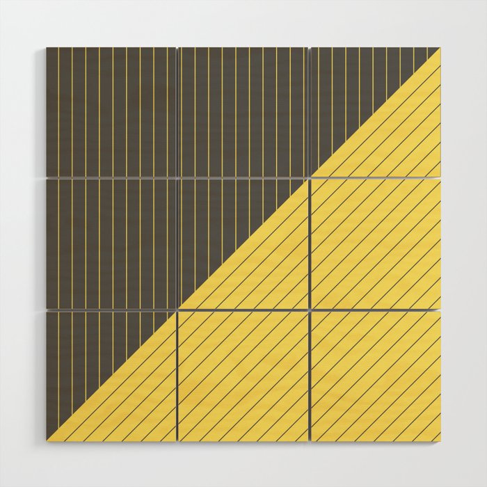 Elegant Pinstripes and Triangles Gray Grey Yellow Wood Wall Art