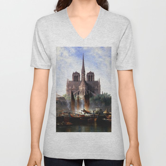  Notre Dame Paris - Edwin Deakin V Neck T Shirt