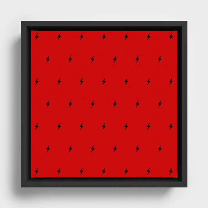 Black Lightning Bolt pattern on Red background Framed Canvas