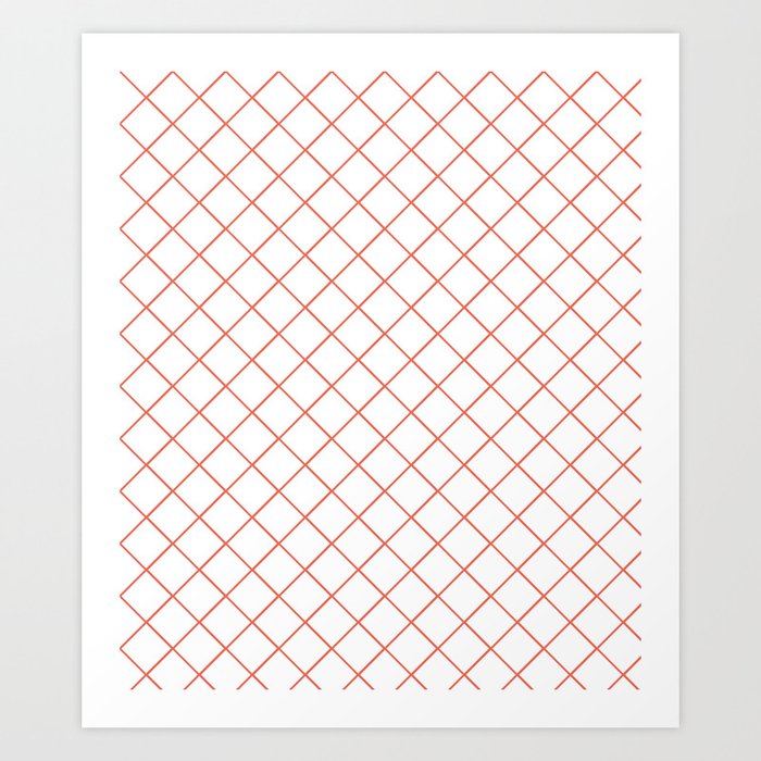 Pantone Living Coral Thin Line Stripe Grid (Pinstripe Pattern) on White Art Print