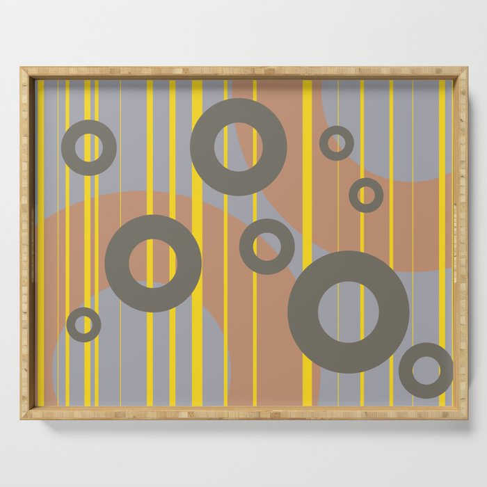 Rings and Lines in Yellow grey orange Colors Serving Tray