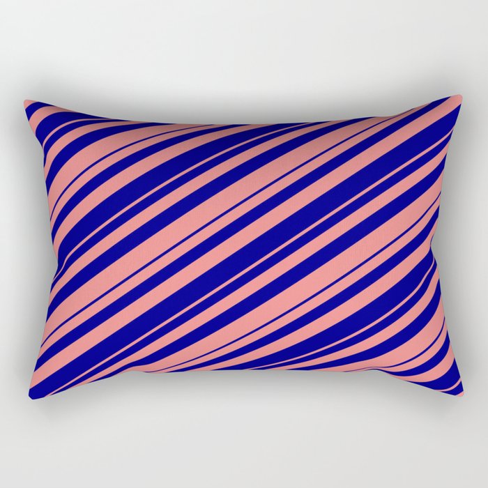 Blue and Light Coral Colored Lined Pattern Rectangular Pillow
