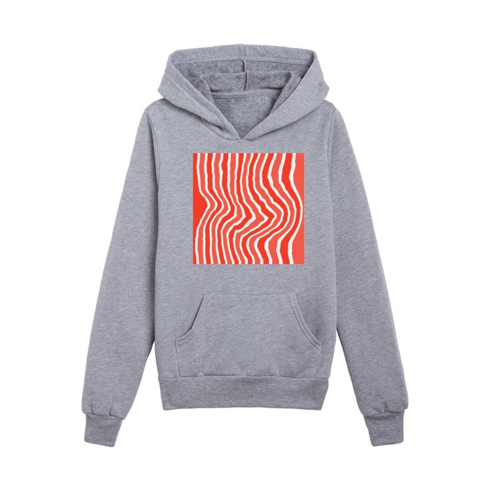 Scrunch Stripe Coral Red Modern Abstract Kids Pullover Hoodie