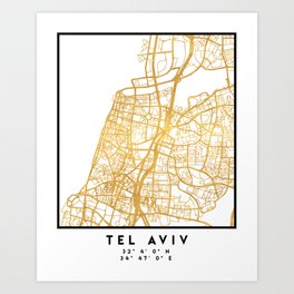 TEL AVIV ISRAEL CITY STREET MAP ART Art Print