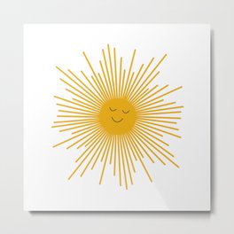 Contented Sun Cute Mustard Yellow Sunburst Metal Print