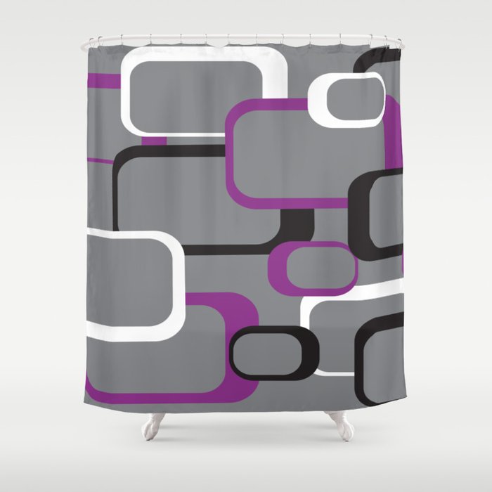Violet Purple White Black Retro Square, Purple And White Shower Curtain