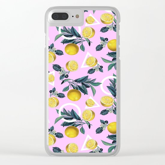 Geometric and Lemon pattern Clear iPhone Case