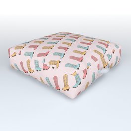 Cowgirl Boots and Daisies, Blush Pink, Mint, Cute Pastel Cowboy Pattern Outdoor Floor Cushion