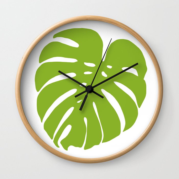 Large Monstera Leaf Illustration // Hand-drawn Modern Organic Vibrant Art Print Wall Clock