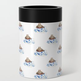 Bear in cup coffee tea watercolor painting Can Cooler