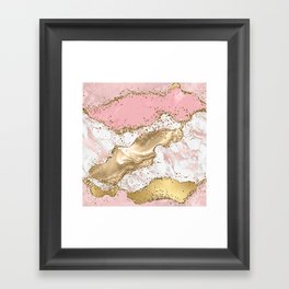 Pink Gold Glitter Agate Pretty Glam Framed Art Print