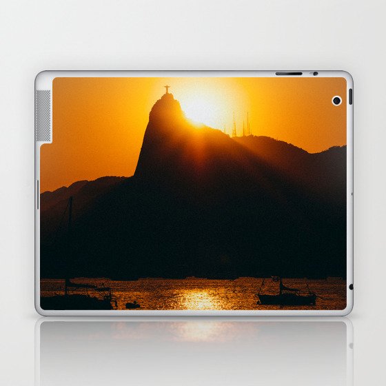 Brazil Photography - Sunset Behind Christ The Redeemer Laptop & iPad Skin