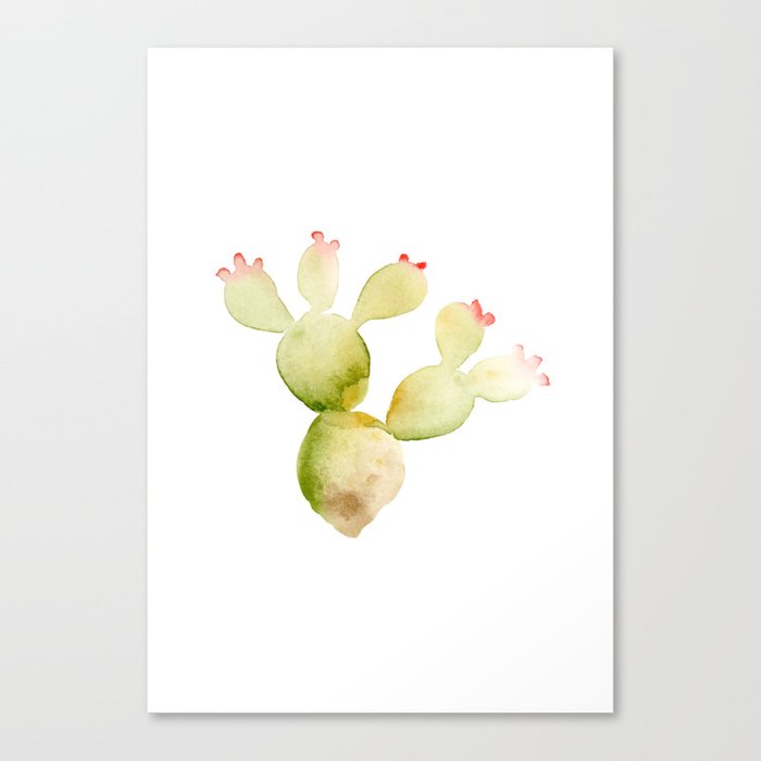 Cute Cactus Green Succulent In Watercolor With Pink Flowers