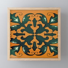 Rustic leaves baroque pattern orange mexican tile Framed Mini Art Print