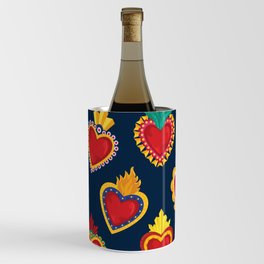 Mexican Sacred Hearts Pattern / Blue Background by Akbaly Wine Chiller