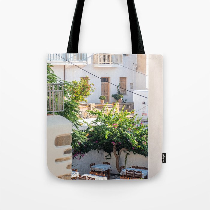Mediterranean Greek Restaurant in the Sun | Summer Travel Photography in Greece, South of Europe | City View Tote Bag