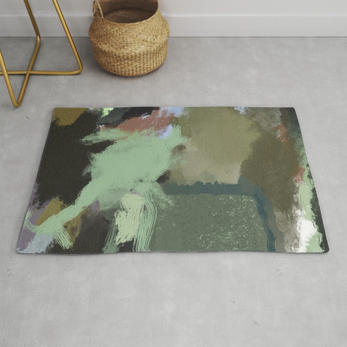 Muted Abstract Modern Clouds Mint Rug