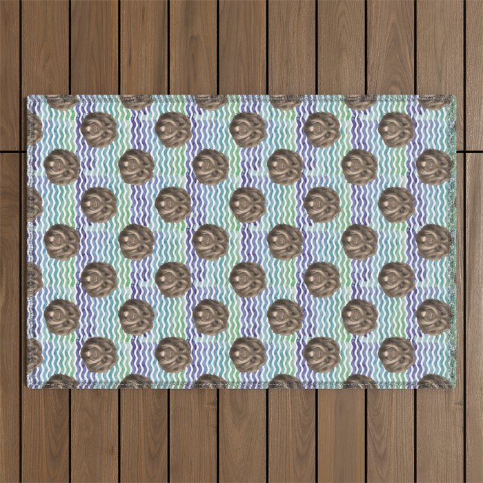 Fluffy Doggy over Beach Waves - Pattern Outdoor Rug