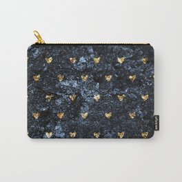 Gold Glitter Hearts on Blue-Black Scratched Suede Carry-All Pouch
