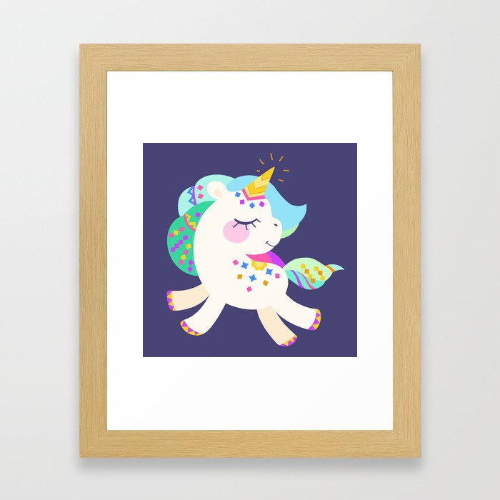 Cute unicorn with colorful mane and tail Framed Art Print