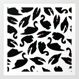 Black Swan Pattern on White 031 Art Print