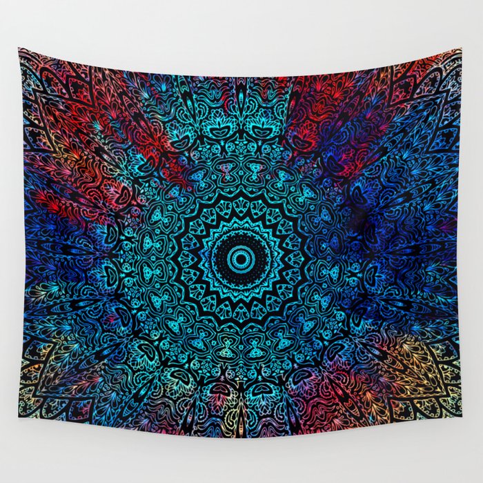 Bohemian Passion Blue Amp Red Mandala Design Wall Tapestry