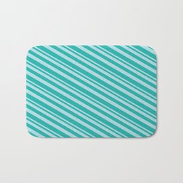 [ Thumbnail: Powder Blue and Light Sea Green Colored Striped/Lined Pattern Bath Mat ]