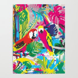 Lovebirds - tropical screen print  Poster