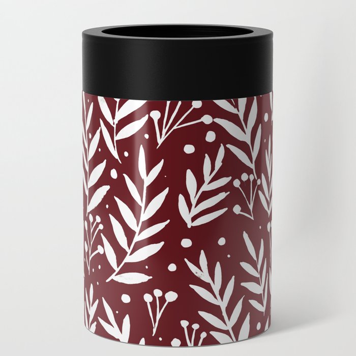 Festive branches - burgundy Can Cooler