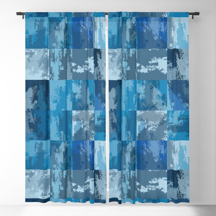 Watercolor Abstract Squares Blue Checkerboard Blackout Curtain